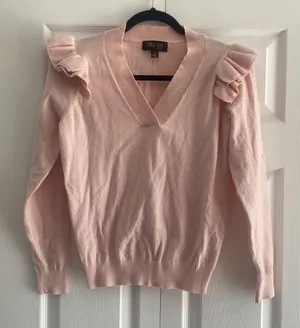 Truth by Republic pink ruffle shoulder v neck knit sweater‎ small pink powder thumbnail 1