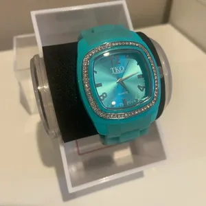 TKO Square‎ Face Watch with Silicone and Rhinestones Aqua Blue EUC thumbnail 3