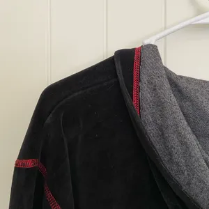 Vintage Beaux Art women’s soft black velvet red accent zip up hoodie sweatshirt‎ thumbnail 6
