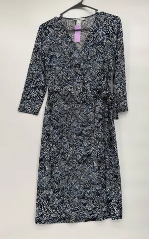 White House Black Market Navy & White Printed 3/4 Sleeve Wrap Midi Dress thumbnail 1