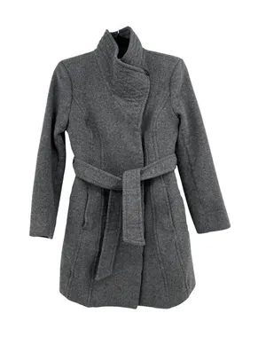 Babaton Connor Button-up Wrap Coat Funnel Neck Size XS Gray Wool-Blend Belted thumbnail 1