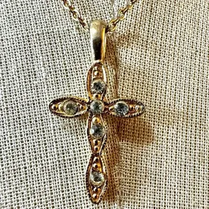Gold tone faux diamond cross pendant necklace thumbnail 3