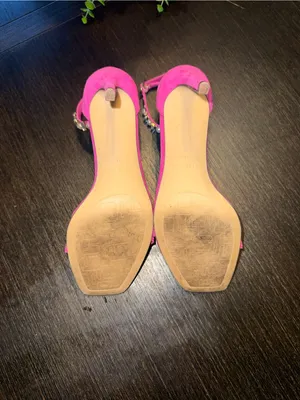 Unisa Hot Pink Rhinestone Pearl Heels Strappy Square Toe Sandals thumbnail 4