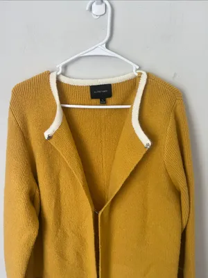 Anthropologie La Fee Verte Mustard Yellow Open Front Cardigan Coat sz L ✔️ thumbnail 2