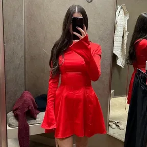 House of CB Sacha Red Satin Mini Dress‎ Long Flare Sleeve Bodycon Womens S thumbnail 4