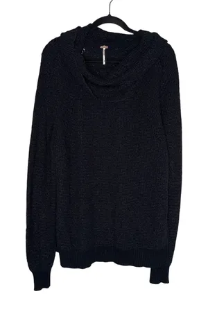 Free People Cowl Neck Sweater Womens Medium Charcoal Gray Excellent Knit Boho thumbnail 1