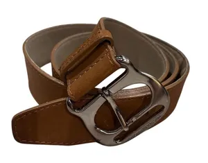 Michael Kors Women's Brown Leather Belt Silver Buckle Adjustable Chunky thumbnail 1