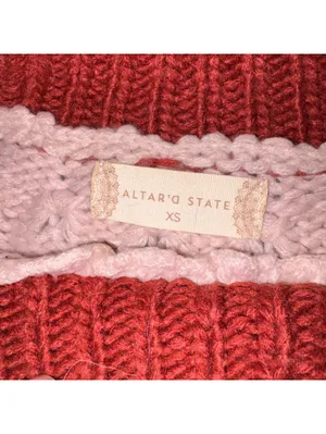 Altar'd State XS Woman’s Striped Knit Sweater in Pink-Red Outdoor Cozy thumbnail 3