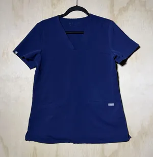 FIGS Womens Small Navy Blue Scrub Top Medical Healthcare Stretch V Neck‎ thumbnail 1