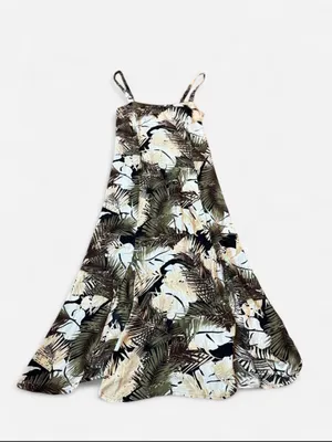Serendipity Maui Tropical Maxi Dress Size L Rayon Palm Print Resort Boho thumbnail 4