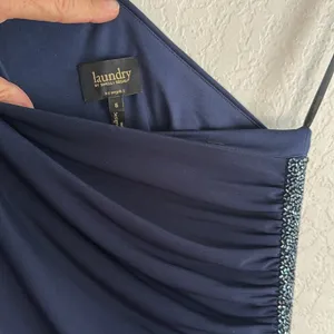 Laundry by Shelli Segal Formal Gown Navy One Shoulder Crystal Bead Ball Wedding thumbnail 5