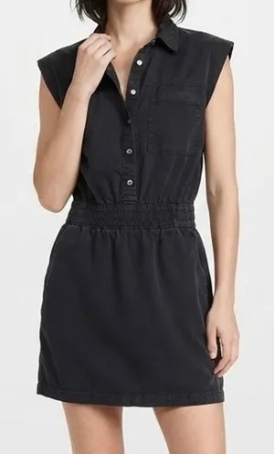 PISTOLA Rosie Black Utility Mini Shirt Dress Snap Front Elastic Waist Size XS thumbnail 1