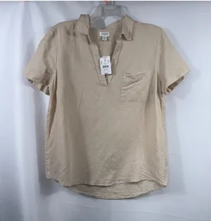 J.Crew Linen Cotton Popover Shirt Beige Size S NWT thumbnail 1