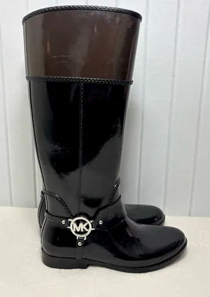 Michael Kors Fulton Tall Rain Boots Black‎ and brownSize 8 thumbnail 1
