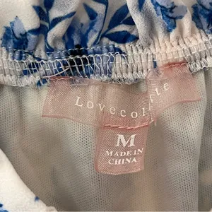 Love‎ Colette Off The Shoulder Maxi Dress Blue White Floral Womens Size Medium thumbnail 2