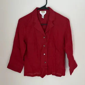 Talbots Irish Linen Red Button Down Blouse Top 2 Petite Quiet Luxury Coastal thumbnail 1