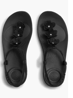NWT FitFlop Splash Flower T-Strap Sandal 7 M, BLACK thumbnail 4