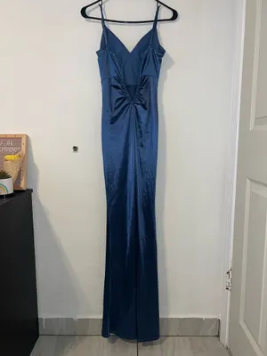 Emerald Sunday navy blue satin maxi elegant dress thumbnail 2