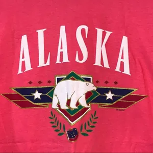 Vintage Alaska Polar Bear Graphic T Shirt Pink Fruit of the Loom‎ L USA Travel thumbnail 2