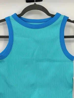 Free‎ People Make It Happen Brami M/L Aqua Sky Blue Ribbed Tank NWT thumbnail 4