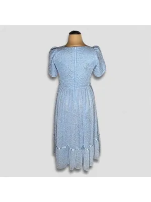 Vintage Beaded Floral Appliqués Peasant Dress Blue XL thumbnail 2