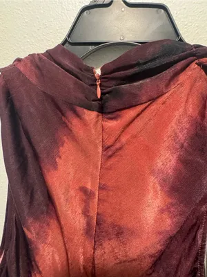 DKNY Sleeveless Tie-Neck Midi Dress in Burgundy and Coral Wash thumbnail 8