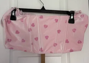 Skims Pink Heart Velvet Lace Corset Top Large NWT Valentine Y2K thumbnail 1