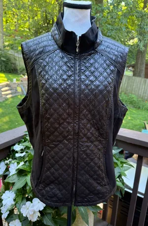 White House Black Market Women's Black Full Zip Collared Vest Mid-Length XL thumbnail 1