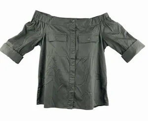 Michael Michael Kors Womens XS Olive Green Off‎ Shoulder Button Front Blouse Top thumbnail 1