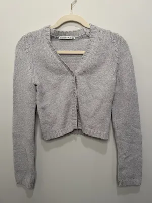 Abercrombie & Fitch Gray Cropped Button Front Cardigan Sweater Womens Size XS thumbnail 1