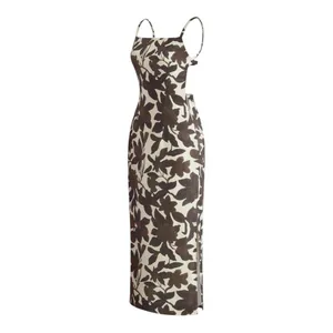 COMMENSE Backless Print Split Zipper Dress COLOR - Brown, Size Small NWT thumbnail 4