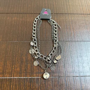Paparazzi Multi Layered Gunmetal Chain Necklace Rhinestone Hammered Statement thumbnail 9