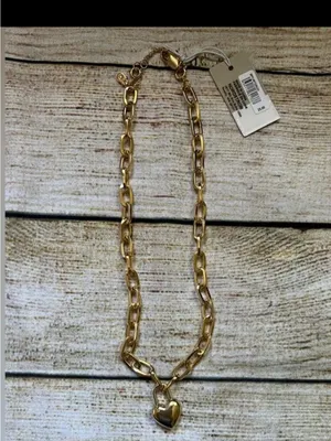 Gold Link Chain Necklace with Heart Pendant - Women Jewelry thumbnail 5
