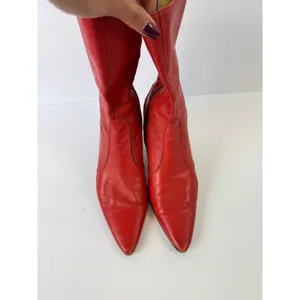 J Crew Y2K Red Pointed Toe Kitten Heel Boot Mid Calf Italian Leather Size US 8 thumbnail 3