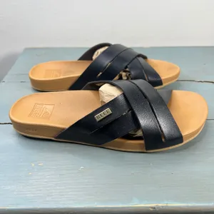 Reef Horizon X Slide Sandals Womens 6 Black Tan Crisscross Straps C-21 ICC thumbnail 4