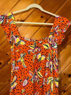 Anthropologie Kourt Aria linen blend tropical fruit babydoll mini dress thumbnail 3