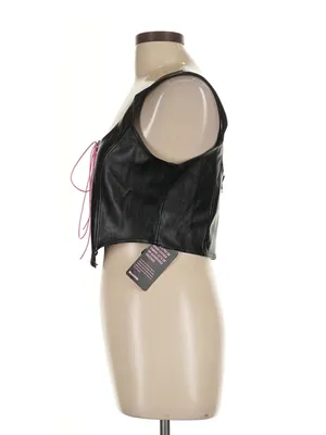 Blackmilk Black Faux Leather Corset Crop Top with Pink Lace-Up thumbnail 4