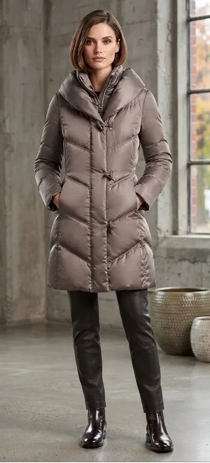 Lauren‎ Ralph Lauren Womens Taupe Down Filled Puffer Toggle Parka Coat Large thumbnail 1