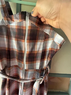 Almost Famous Brown & White Plaid Belted Jumpsuit thumbnail 5