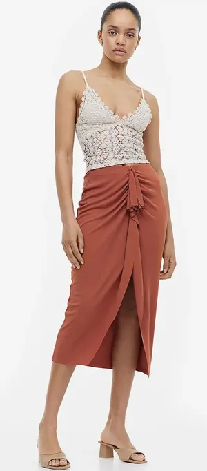 H&M Jersey Ruffle GUSSET-PANEL Midi Skirt thumbnail 1