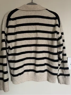 Women's H&M Pullover Sweater Beige Ivory / Black Stripe Vneck Collar Size S thumbnail 4