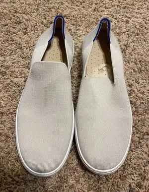 Rothy's Cream Knit Slip-On Loafers with Blue Heel Trim thumbnail 1