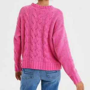 AMERICAN EAGLE AEO AE Chenille Cable Knit Sweater Bright Pink Barbie Oversized L thumbnail 4