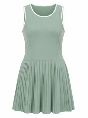 NWT Athluna Green Pleated Athletic Tennis Dress Built-In Bra L thumbnail 2