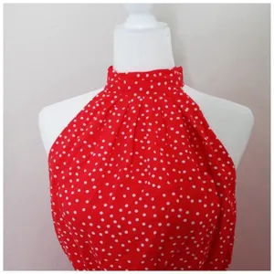BTFBM Women's Red Polka Dot Halter Dress Size Small Boho Ruffle Summer Mini Cute thumbnail 5