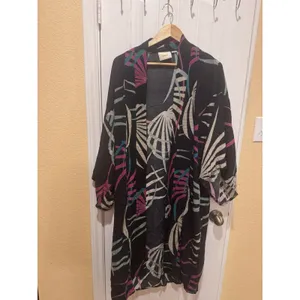 Anthropologie Maeve Kira Long Kimono Jacket Medium / Large Black Printed thumbnail 2