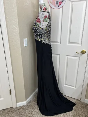 Black Beaded Prom Dress with Front Slit size XL thumbnail 5