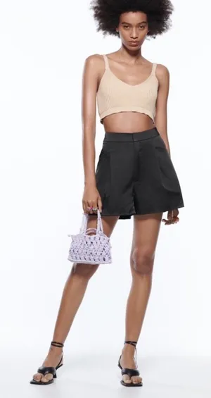 Zara Satin Black High-Waist Pleated Women's Shorts Size Small thumbnail 1