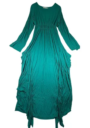 FP Beach Free People Teal Green Smocked Waist High-Low Maxi Dress XS Long Sleeve thumbnail 1