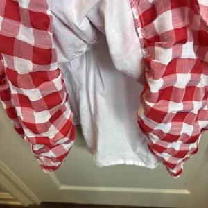 English Factory |Tuckernuck Gingham Puff Sleeve Tiered‎ Dress Medium Tomato Girl thumbnail 7